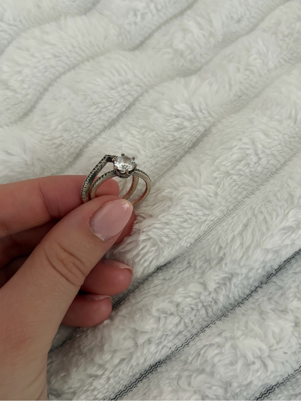 S295 Silver Crown and Wishbone Band Pandora Rings